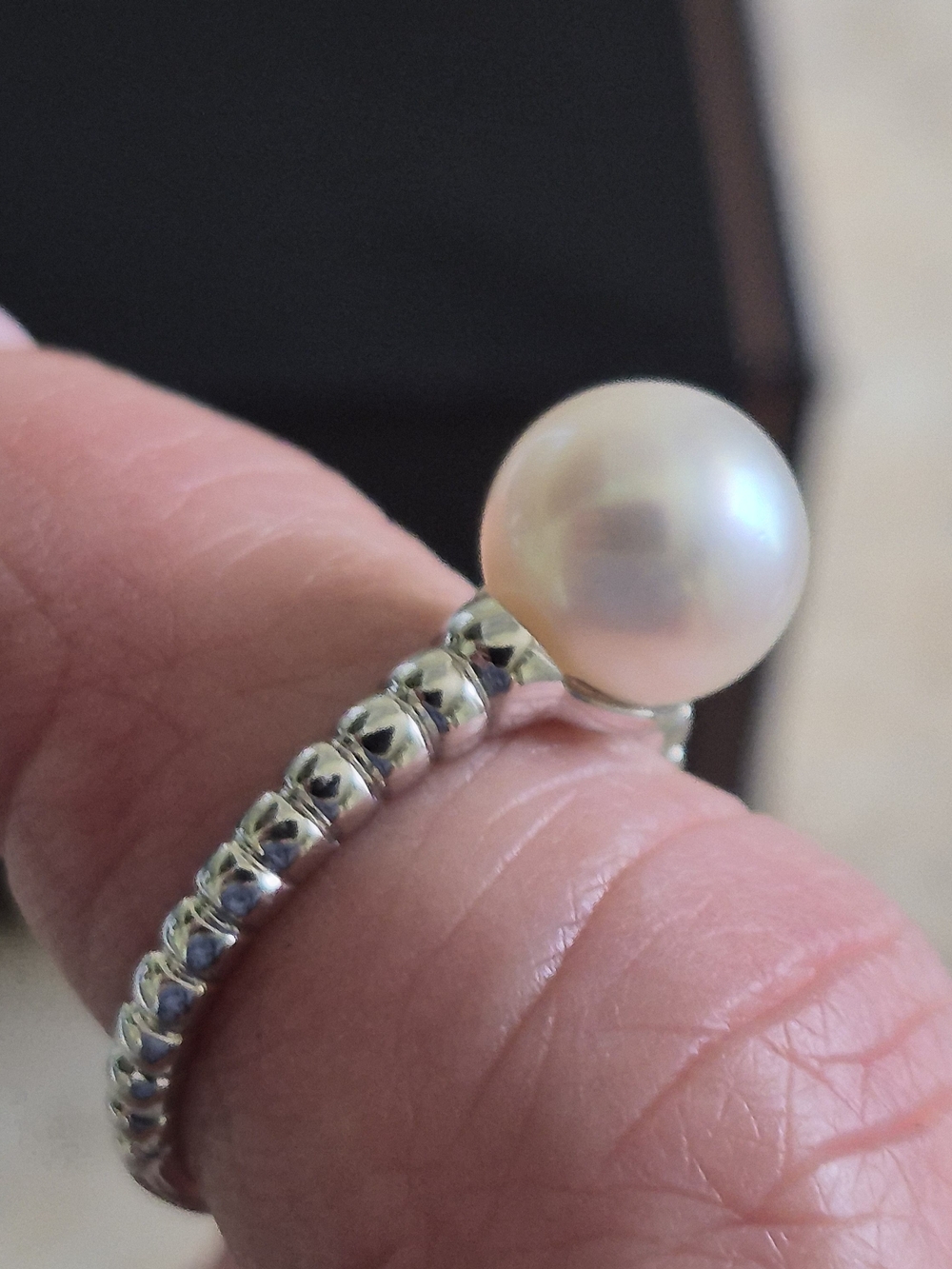 White Pearl Ring 14k White Gold Sz 7 - Picture 8 of 11